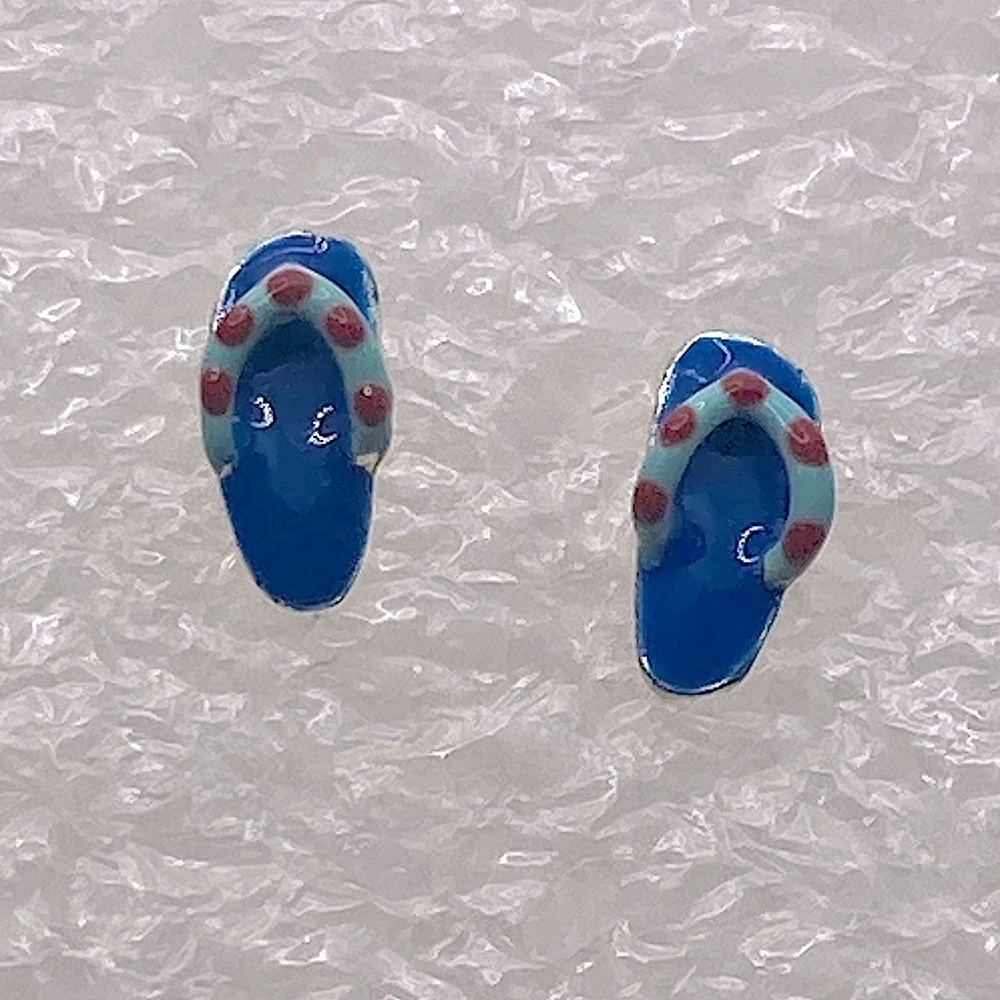 Vtg Sterling & Enamel Dainty Sandal Thong Stud Earrings / 7mm